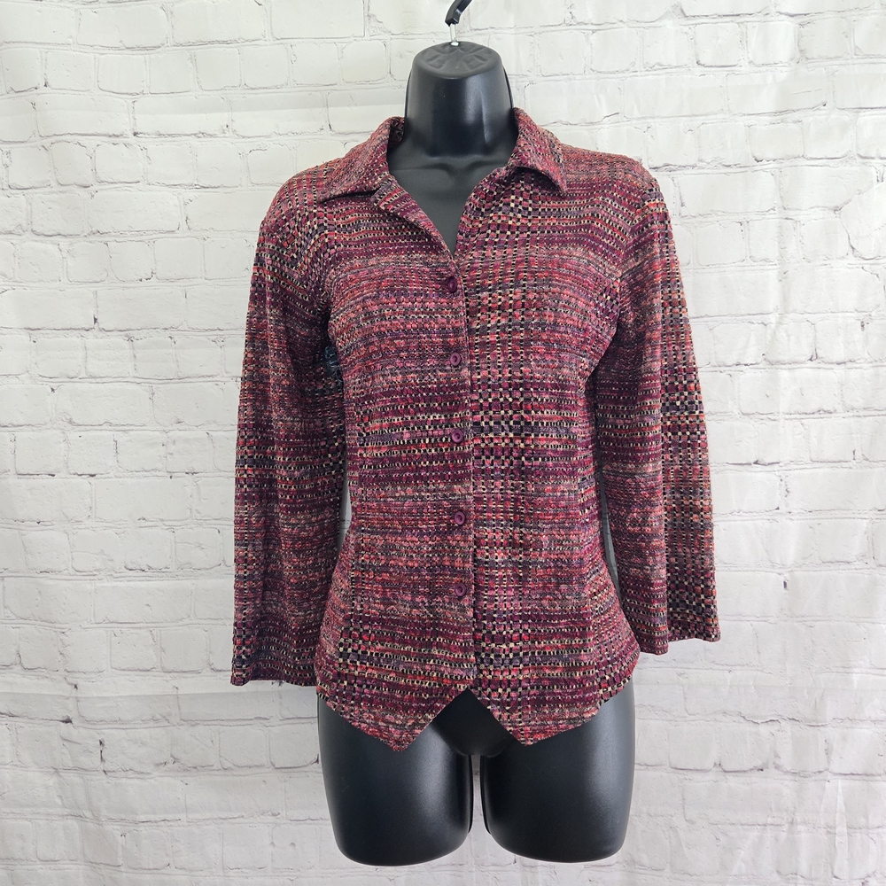 Coldwater Creek 90s Boho Retro Earthy Stripe Woven Blouse Button Up S Whimsigoth